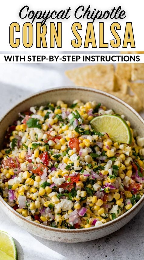 This easy homemade corn salsa recipe is even better than Chipotle because it's mega fresh and customizable to your tastes. So delish! Homemade Corn Salsa Recipe, White Corn Salsa, Salsa Recipe For Tacos, Homemade Corn Salsa, Chipotle Corn Salsa, Roasted Corn Salsa, Well Plated, Corn Salsa Recipe, Holiday Meal Planning