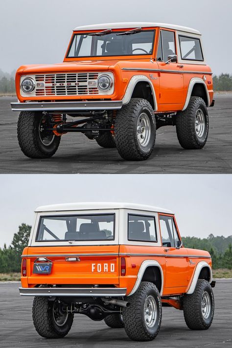 Ford Bronco Paint Job, Classic Ford Broncos Vintage, Bronco Paint Jobs, Orange Bronco, Ford Vs Chevy, Orange Cars, Old Ford Bronco, Mobil Off Road, Old Bronco