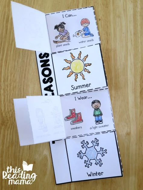 Seasons Flip Book, Seasons Kindergarten, Preschool Seasons, Seasons Preschool, Seasons Lessons, Seasons Worksheets, Preschool Weather, Seasons And Weather, Gratis Printables