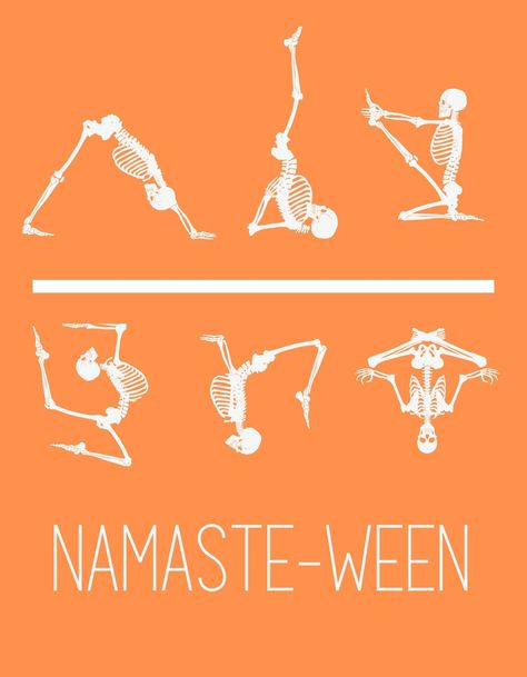 This printable helps get your home gym or yoga studio in the Halloween spirit. The skeletons are even doing popular poses! Have some fun for the holiday with décor suited to your studio. Skeleton Yoga Poses, Chiropractor Halloween, Yoga Halloween, Yoga Skeleton, Halloween Yoga, Fall Yoga, Yoga Kids, Yoga Themes, Yoga Workshop