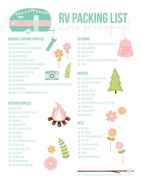 RV Packing List - Free Printable (and it's so cute!) | The DIY Mommy Rv Packing List, Rv Checklist, Diy Mommy, Shaving Supplies, Camping Packing List, Map Compass, Camping List, Camping Checklist, Camping Supplies