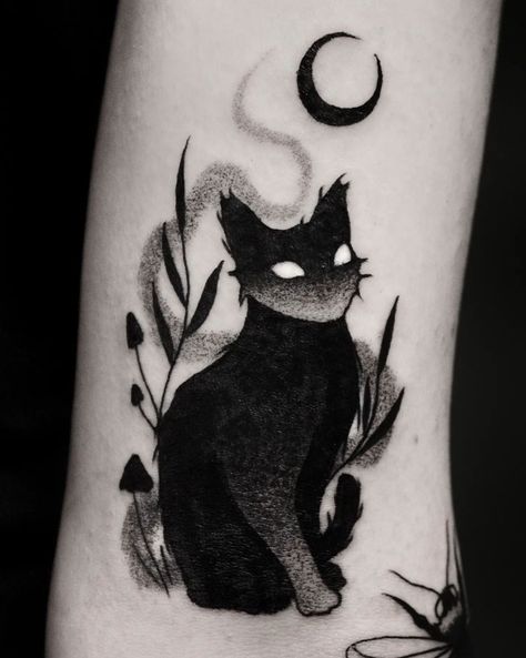 Ophelia Tattoo, Black Cat Tattoo Ideas, Tattoo Gato, Black Cat Tattoo, Cat Tattoo Ideas, Luck Tattoo, Black Cat Tattoos, Cat Tattoos, Cat Tattoo Designs