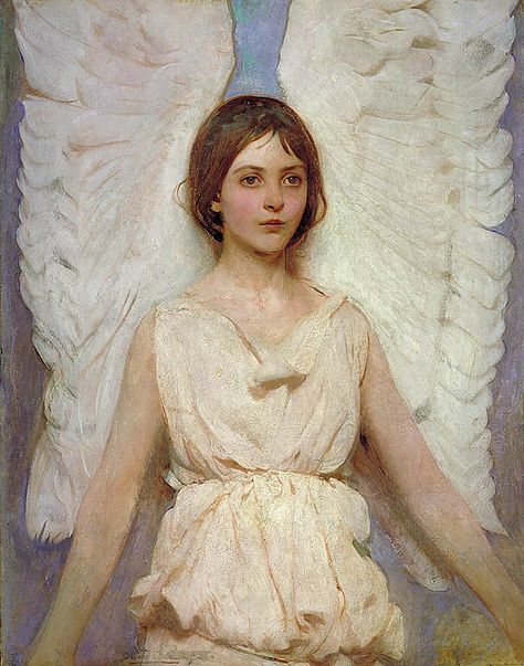 Angel  1887  Abbott Handerson Thayer Abbott Handerson Thayer, White Wings, On The Ground, An Angel, Angel, Blue, White, Art