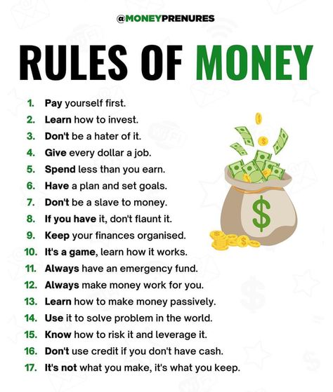 “Money rules:” Money Rules, Business Strategy Management, Pay Yourself First, Finance Education, Best Business Ideas, 100 Things To Do, Money Management Advice, Finance Organization, Budgeting Money