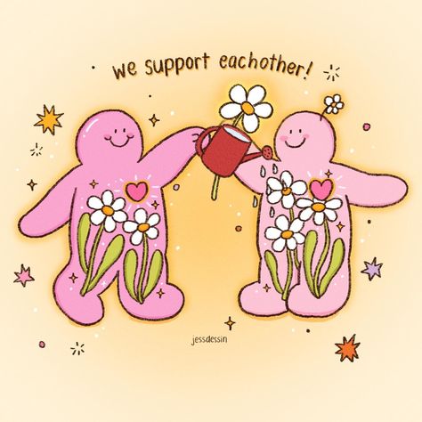 💗We support each other!💐 #Monday #supporteachother #worktogether #personaldevelopment #inspiration #jessdessin #MrBubbles #fenbobo #artworks Positive Quotes Friendship, Supporting Your Friends Quotes, You Are Worth It Quotes, How To Comfort A Friend, Higher Self Aesthetic, Quotes For Morning, Supportive Friends Quotes, Work Encouragement, Positive Pictures