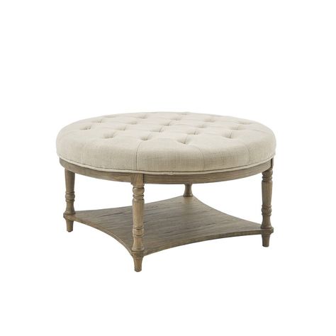 Cream Ottoman, Round Tufted Ottoman, Upholstered Coffee Tables, Accent Ottoman, Coffee Table With Shelf, Perfect Coffee Table, Tufted Ottoman, Round Ottoman, French Country Cottage