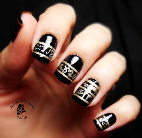 Egyptian Nails, Ocean Nail Art, Black And White Nail Art, Nails Opi, Hand And Foot Care, Gold Nail Art, Nail Polish Art, Egyptian Hieroglyphics, Uv Nails