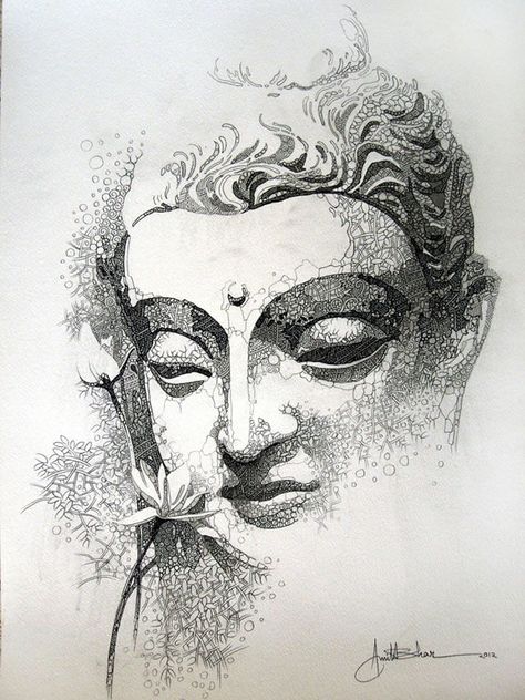 Buddha Sketch by Amit Bhar Amit Bhar, Buddha Sketch, Buddha Drawing, Buddha Artwork, Buddha Tattoo, Moody Art, Buddha Art Painting, Sketches Pencil, Art Charcoal