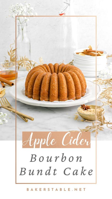 If the Fall season could have a favorite bake, it would definitely be this Spiced Apple Cider Bourbon Bundt Cake! A super simple dump cake infused with warming spices, apple cider, a splash of bourbon, and sweetened entirely with brown sugar. It’s everything you love about Fall, but baked into a delicious bundt! Apple Cider Glaze For Cake, Apple Bourbon Bundt Cake, Bourbon Apple Cider Cake, Apple Pie Bundt Cake, Bourbon Bundt Cake, Bourbon Cake Recipe, Apple Cider Bourbon, Bourbon Cake, Bourbon Apple Cider