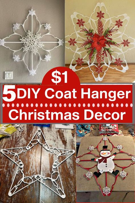 Easy tutorials on how to make beautiful Coat Hanger Snowflake Christmas Decorations DIY for your home both indoor and outdoor. Best Dollar Store Upcycle DIY craft for Christmas. Coat Hanger Wreaths, Winter Crafts Diy Decoration, Clothes Hanger Crafts Diy, Hanger Christmas Tree Diy, Snowflake With Hangers, Coat Hanger Snowflake With Lights, Christmas Coat Hanger Decorations, Christmas Diy Hanging Decorations, Hangar Snowflakes Diy