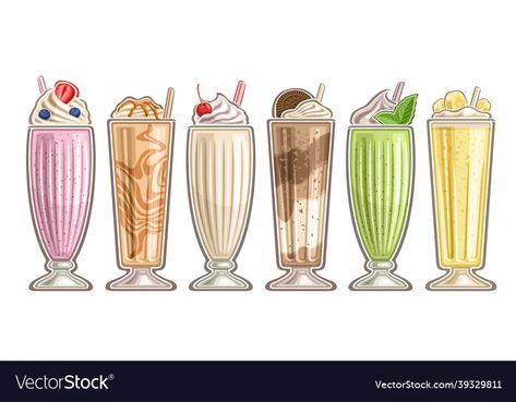 Milkshake set vector image Cocktails Clipart, Cocktail Images, Best Milkshakes, Cocktail Illustration, Diy Cocktails, Serve Ice Cream, Soft Serve Ice Cream, Cocktail Art, Drinks Design