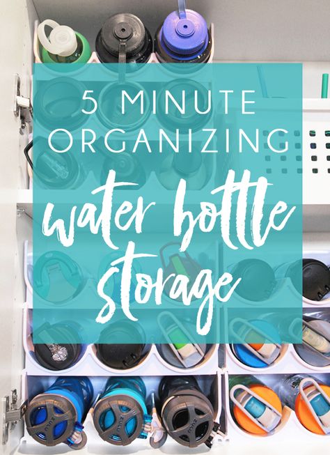 Water Bottle Storage solution! How to organized kitchen cabinets with quick five minute organizing projects. Perfect kitchen cabinet organizers for water bottles, plastic cups, straws, and more. #storageideas #storageideas #organizinghacks #organizingideas #organization #organizedhome #organizedkitchen How To Store Water Bottles, Diy Water Bottle Storage, Wine Bootle, Organization Kitchen Cabinets, Organized Kitchen Cabinets, Water Bottles Plastic, Kitchen Cabinet Organizers, Wine Holders, Water Bottle Organization