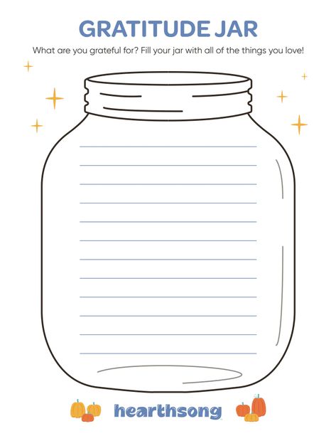 Thanksgiving Printable: Gratitude Jar – Hearthsong Gratitude Jar Ideas, Gratitude Jar Printable, Grateful Jar, Gratitude Jars, Gratitude Jar, Children Church, Childrens Bible, Thanksgiving Printables, Kids Church