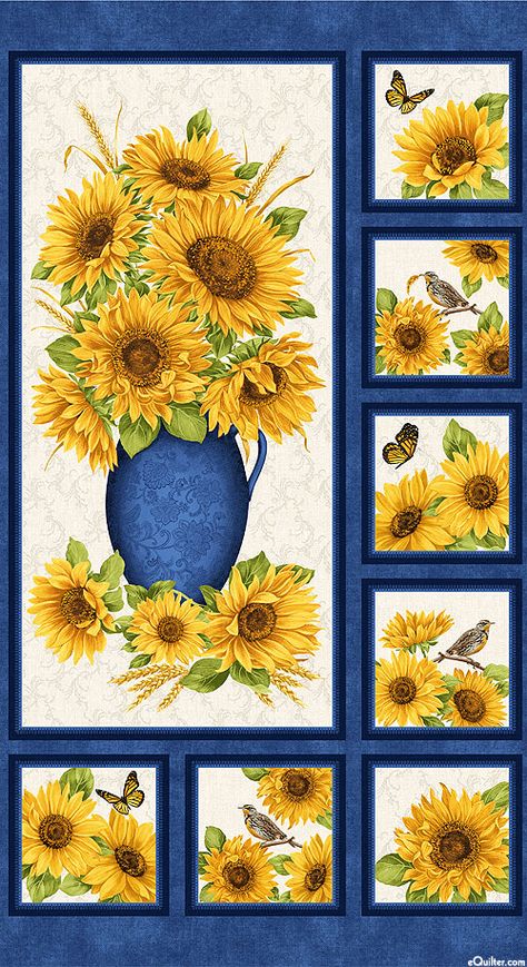 eQuilter Accent On Sunflowers - Summer's Vase - 24" x 44" PANEL Sunflower Quilt Patterns, Quilt Panel Patterns, Quilts Using Panels, Quilting With Panels, Quilts With Panels, Quilt Border Ideas, Sunflower Quilt, Quilt Size Chart, Sewing Decor