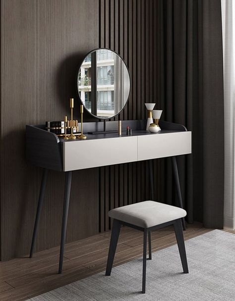 Girls Vanity Table, Dressing Table Room, Black Vanity Desk, Modern Dressing Table, Dressing Table Lights, Minimalist Vanity, White Dressing Tables, Dressing Table Storage, Dressing Table Design