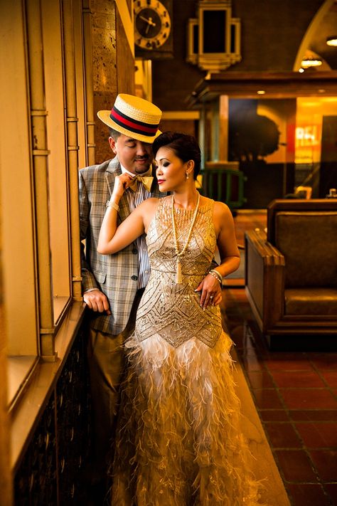 vintage glam engagement | D. Park Photography | Glamour & Grace Harlem Nights Attire, Frida Wedding, Glam Engagement Photos, Harlem Nights Theme Party, Harlem Nights Party, Harlem Nights Theme, Gatsby Birthday, Gatsby Birthday Party, Harlem Nights