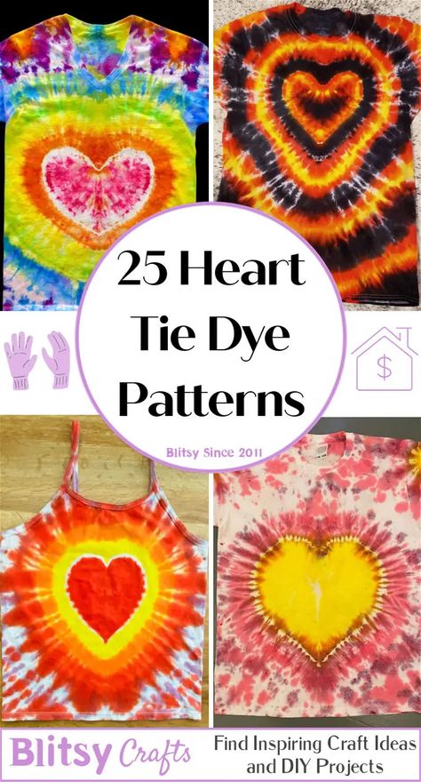 Tie Dye Heart Patterns Diy, How To Make A Heart Tie Dye Shirt, Tie Dye Heart Techniques, Tye Dye Heart Pattern, Heart Tie Dye Patterns, Valentines Tie Dye, How To Tie Dye A Heart Shape, How To Tie Dye Patterns, Heart Tye Dye Pattern