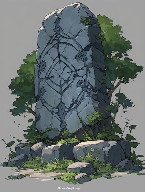 Rune Stone (Artifact) —day 5 Stone Magic Fantasy Art, Stone Ruins Concept Art, Fantasy Artifact Concept Art, Runes Concept Art, Terrain Concept Art, Artifact Concept Art, Fantasy Monument, Stone Character Design, World Of Warcraft Environment