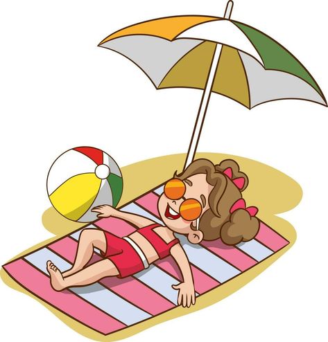 vector illustration of cute kids sunbathing on the beach Beach Clipart, Small Pictures, Character Drawing, Art Lessons, Vector Free, The Beach, Vector Illustration, Royalty Free, Clip Art