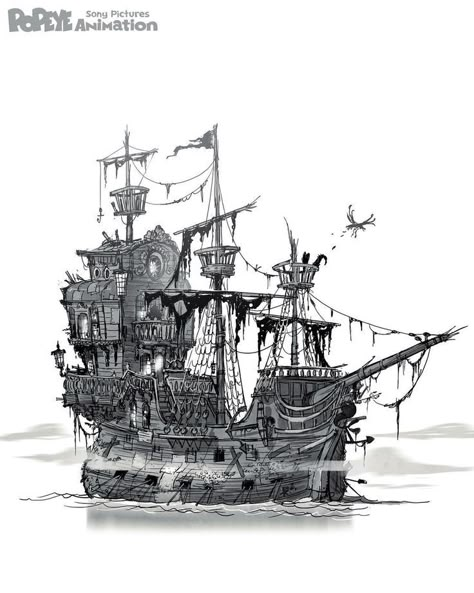 Boat Concept Art, Pirate Ship Craft, Sea Hag, Ship Sketch, Fly Craft, Black Sails, Ap Art, Fantasy Concept Art, Prop Design