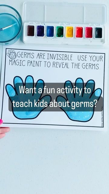 Angie - Preschool & Pre-K on Instagram: "🦠Germ FREEBIE 🦠 🦠Teaching littles about abstract concepts can be so difficult!!! This is one activity I use with students to teach them about germs...even though we can’t see them they are there! 🦠Print this sheet and add “germs” (dots with a white crayon 😃). Have students use magic paint (aka watercolor) over the top. 🦠This FREEBIE is linked in my bio💚 #glitterandglueandprektoo #preschoolclassroom #preschool #preschoolactivities #preschoolteacher Germs Unit Preschool, Germ Preschool Crafts, Health Week Preschool, Germ Activity For Preschoolers, Safe And Healthy Me Preschool, Germs Are Not For Sharing Activities, Preschool Science Units, Hygiene Theme Preschool Activities, Preschool Germs Activities