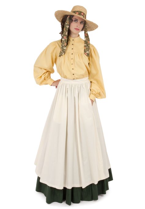 Pioneer+Blouse,+Apron+and+Skirt By Recollections Pioneer Apron, Amish Clothing, Pioneer Costume, Pioneer Clothing, Pioneer Dress, Period Outfit, Half Apron, Aprons Vintage, Historical Dresses