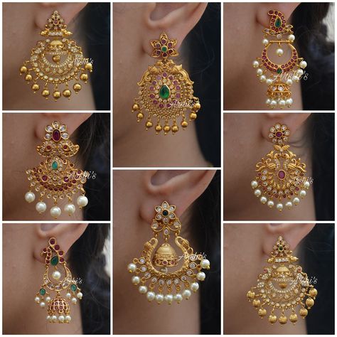 Traditional chandbali earring collections Get flat 10% discount on all products Available on @arshis.in /www.arshis.in Whatsapp… | Instagram | Gold Earrings Kempu Haram Designs, Traditional Jewelry Earrings, Old Model Ear Rings Gold, New Model Earrings Gold, Gold Jewels Design Earrings, Gold Bridal Earrings Indian, Jewelry Patterns Gold Necklace, Chandbali Earrings Gold Antiques, New Earrings Designs Gold