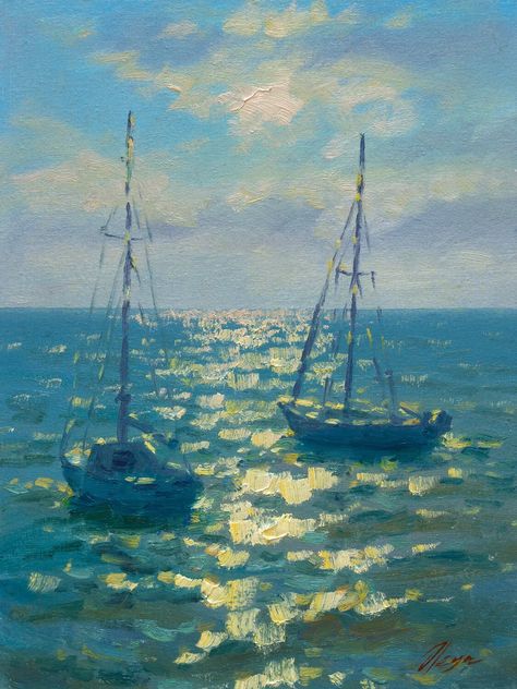 Home Office Art, Sailing Boats, Artist Wall, Iphone Wallpaper Fall, Coastal Wall Decor, Seascape Art, Ocean Vibes, Impressionism Art, Oil Painting Portrait