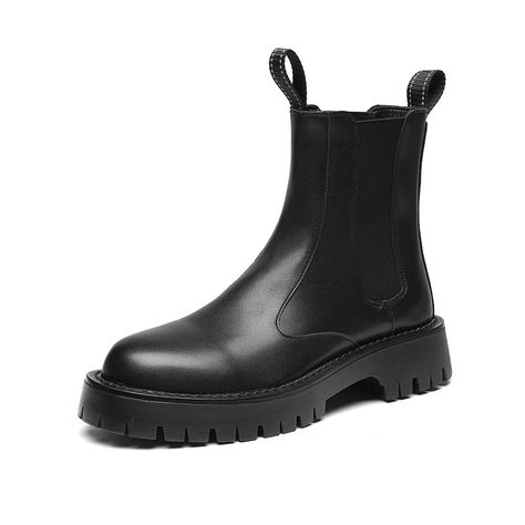 Category: Chelsea Boots Age Range: Adult Upper Material: Artificial Pu Style: British Fashion Element: Sewing Line Chelsea Boots Fashion, Chelsea Winter, White Platform Shoes, Platform Chelsea Boots, Black And White Shoes, Genuine Leather Boots, Chelsea Boots Men, Black Chelsea Boots, Genuine Leather Shoes