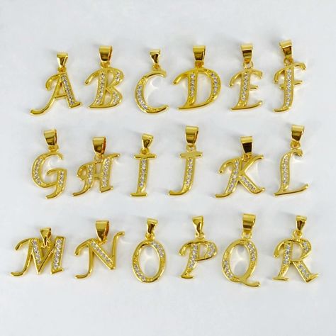 A Letter Pendant Gold, Alphabet Pendent Design, Alphabet Pendent, Gold Letter Pendants, Letters Necklace, Emerald Stone Rings, Names Necklace, Gold Pendent, Diamond Pendants Designs