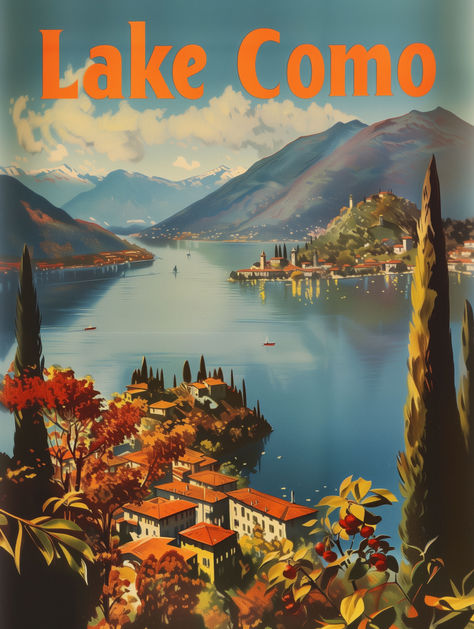 Welcome to our exclusive Lake Como Travel Poster listing! This charming digital print is a celebration of the timeless elegance and tranquil beauty of Lake Como, Italy's most picturesque lakeside retreat. With a stunning vintage design, this piece invites you to immerse yourself in the serene vistas and lush greenery that Lake Como is renowned for.

The poster depicts a breathtaking view of the tranquil waters of Lake Como set against a backdrop of rolling hills and majestic Alpine mountains. Lake Como Illustration, History Posters, Italy Poster, Lake Como Italy, Travel Postcard, Travel Inspired, Turin, Lake Como, Landscape Wallpaper