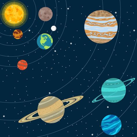 Solar System Color Palette, Space Travel Illustration, Solar System Illustration, Solar System Painting, Planets Illustration, Magazine Layout Inspiration, Boys First Birthday Party Ideas, Space Drawings, Cosmic Art