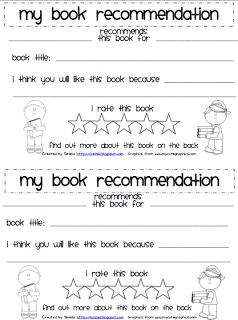 Classroom Freebies Too: Student Book Recommendation Form Read To Self, Elementary School Library, Book Recommendation, Elementary Library, Student Book, Classroom Freebies, Library Lessons, 2nd Grade Reading, Teaching Inspiration