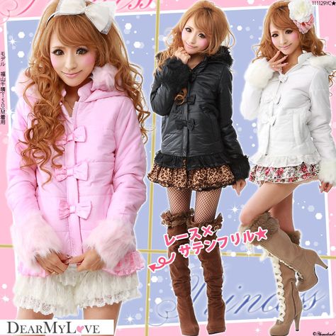 pink coat jacket bow Japanese Gyaru Fashion, Winter Gyaru Outfits, Gyaru Fashion Pink, Gyaru Jacket, Gyaru Winter, Winter Gyaru, Gyaru Outfits, Agejo Gyaru, Hime Gyaru