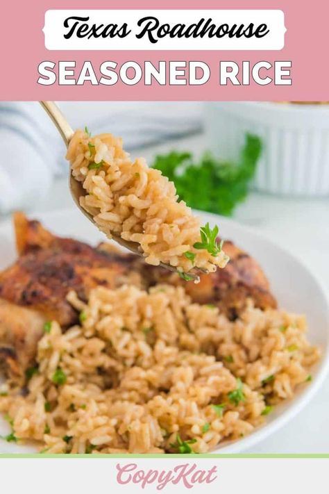 Bring the hearty flavors of Texas Roadhouse Seasoned Rice to your dinner table with this easy copycat recipe! Perfectly spiced, aromatic rice dish is an irresistible side that pairs beautifully with any entrée. A savory blend of herbs and spices ensures a flavorful bite every time. Find out how to make the best seasoned rice at home. Serve it with steak or grilled meat for a complete meal. Get ready to enjoy some incredible flavor with this Texas Roadhouse Seasoned Rice copycat recipe! Outback Seasoned Rice, Texas Roadhouse Seasoned Rice, Roadhouse Recipes, Copycat Outback, Herbed Rice, Parsley Recipes, Season Aesthetic, Copykat Recipes, Texas Roadhouse