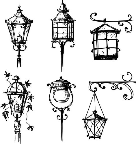 Street decorative lantern isolated on a white Vector Image Vintage Street Lamp, Lantern Drawing, Lantern Tattoo, Lantern Art, Arte Doodle, Lamp Lantern, Pen Art Drawings, Architecture Drawing Art, Mini Drawings