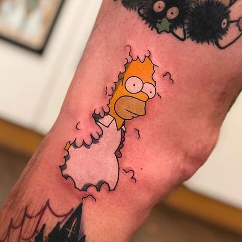 The Simpsons Tattoo, Today Tattoo, 90s Tattoos, Simpsons Tattoo, Nerdy Tattoos, Tattoo Uk, Clever Tattoos, Cartoon Character Tattoos, Geniale Tattoos