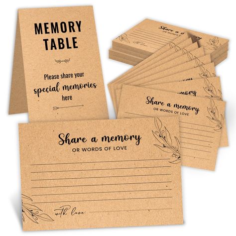 PRICES MAY VARY. Memorial Cards For Celebration Of Life Ideas: These share a memory cards are a thoughtful way to honor your loved one. Ideal for use as memory cards for celebration of life, allowing guests to share heartfelt memories. Set Includes: The set features 50 share a memory cards for celebration of life and a paper sign to guide guests in writing their personal tributes. Perfect for any funeral memory card setup. Perfect Keepsake: Use these funeral memory cards as a touching way to col Celebration Of Life Decorations, Celebration Of Life Ideas, Share A Memory, Memorial Cards, Memorial Service, Life Ideas, Life Well Lived, Display Cards, Memory Card