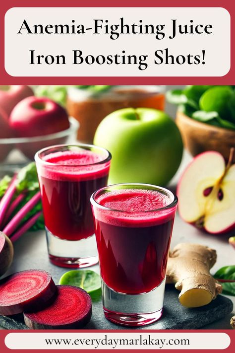 Discover the power of natural ingredients with our iron-boosting juice shots! This easy recipe is packed with iron-rich foods to help combat anemia and boost your energy levels. Pin it now to elevate your healthy lifestyle! Low Iron Juice, Booster Juice Recipes, Iron Rich Smoothie, Beet Juice Recipe, Juice Shots, Homemade Juice, Wellness Shots, Detox Juice Recipes, Juicer Recipes