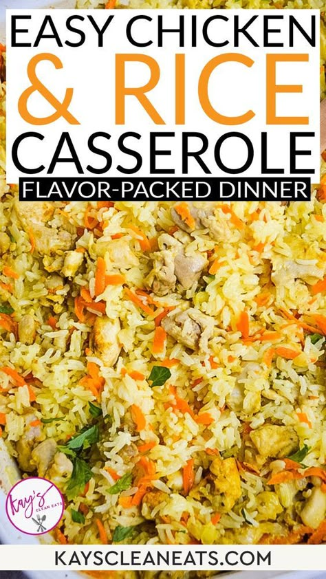 This easy Chicken and Rice Casserole is a simple dish that makes the tastiest dinner. This dish is family-friendly and packs a ton of flavor. This is a great no-fuss meal, serve it with a salad or your favorite veggie side dish and you got yourself a complete meal. The kids absolutely love this Chicken and Rice Casserole! Likely, you have everything on hand to make this delicious meal too! Not to mention this is a extreemly budget-friendly recipe as well! Make this Easy Chicken And Rice Casserole Recipe! | @kayscleaneats Simple Chicken And Rice Casserole, Easy Chicken And Rice Casserole, Easy Chicken Rice Casserole, Mixed Vegetable Casserole, Chicken And Vegetable Casserole, Chicken And Rice Casserole Recipe, Chicken Casserole Recipes Healthy, Budget Dinners, Healthy Chicken Casserole