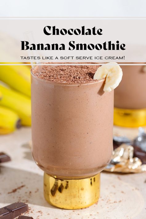 Cacao Banana Smoothie, Frozen Banana Smoothie Recipes, Ice Cream Smoothie Recipes, Chocolate Protein Smoothie Recipes, Frozen Banana Smoothie, Banana Chocolate Smoothie, Chocolate Breakfast Smoothie, Smoothie With Banana, Healthy Chocolate Smoothie