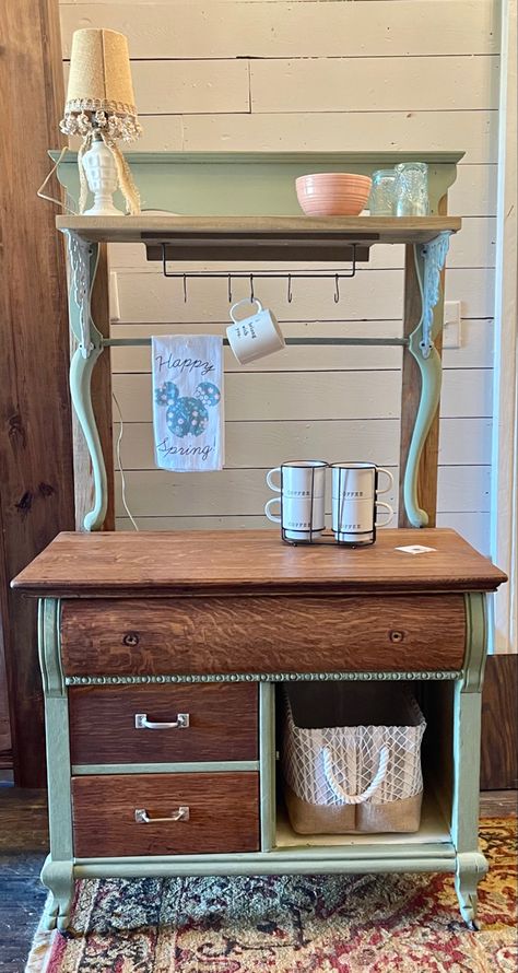 Painted with Sweet Pickens Milk Paint. Oh Olive! Refinished Antique Wash Stand, Antique Wash Stand Repurposed, Wash Stand Repurposed, Vintage Wash Stand, Antique Dry Sink, Antique Wash Stand, Coffee Bar Station, Repurposed Dresser, Dry Sink