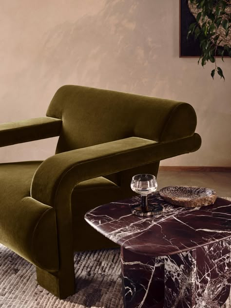 Olive Green Velvet Chair, Olive Green Furniture Bedroom, Olive Green Accent Chair, Olive Green Furniture, Olive Armchair, Olive Green Chair, Statement Armchair, Cane Armchair, Green Accent Chair