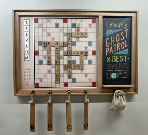 Wall Scrabble Game, Diy Wall Scrabble Game, Giant Wall Scrabble, Wall Scrabble Board, Giant Scrabble Board Diy, Diy Scrabble Board, Diy Wall Games, Brewery Games, Giant Scrabble Board