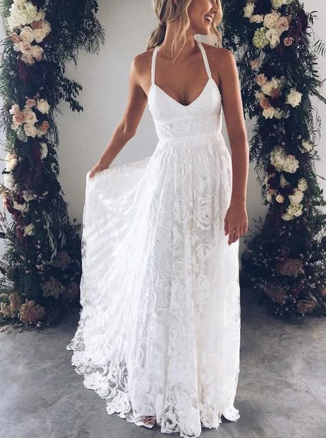 sweetheart-neckline-lace-flowy-wedding-dress-blonde-wavy-hair-ponytail Beach Inspired Wedding Dress, Destination Wedding Dress, Lace Beach Wedding Dress, Grace Loves Lace, Hair Ponytail, Bohol, Lace Dress Long, Casual Wedding, Vow Renewal