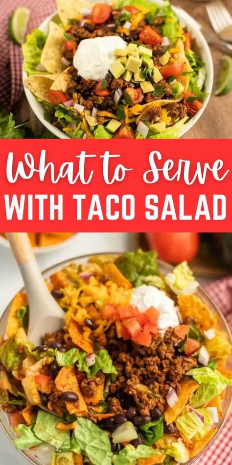 Taco Salad Dinner, Taco Salad Board, Taco Salad For A Crowd Parties, Taco Luncheon Ideas, Taco Salad Bar For A Crowd, Taco Salad With Chili, Mexican Taco Salad Recipe, Taco Salad Side Dish, Taco Salads Bowls