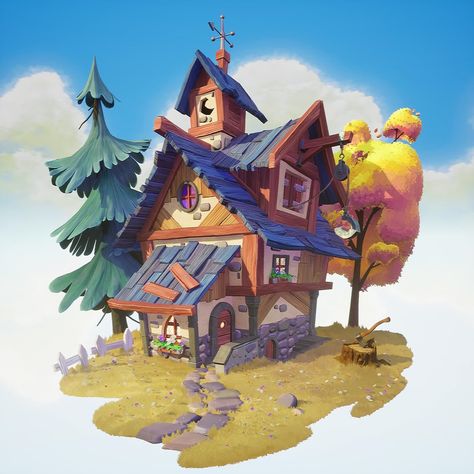 Stylized House, Cartoon House, Isometric Art, House Illustration, Fantasy House, Game Concept, Environment Concept Art, Environmental Art, Game Design