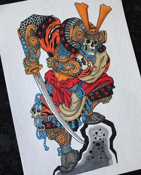 Samurai Tattoo Traditional, Traditional Japanese Samurai Art, Demon Samurai Tattoo, Traditional Japanese Samurai, Traditional Samurai Tattoo, American Japanese Tattoo, Traditional Japanese Samurai Tattoo, Japan Tattoo Traditional, Japanese Samurai Tattoo