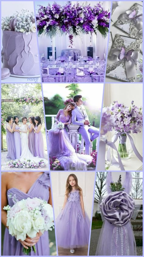 Purple And White Themed Wedding, Wedding Ideas Purple And White, Lavender Colour Wedding Theme, Purple And Silver Wedding Theme, Light Purple And Grey Wedding Theme, Wedding Light Purple Theme, Wedding Ideas Purple And Silver, Lilac And White Wedding, Violet Wedding Theme