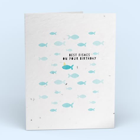 Our Best Fishes card is great for celebrating a birthday and contains seeds that can be grown into a garden of wildflowers! You can personalize it to say whatever you want on the back, we will mail it to any address, and then your recipient can just tear a piece and plant it! In less than month your card could grow into a sprouting garden for your recipient with great care. Fish Birthday Cards, Fish Card, Happy Birthday Fishing, Fishing Theme Birthday, Lake Birthday, Watercolor Birthday Cards, Birthday Postcards, Birthday Card Drawing, Simple Cards Handmade